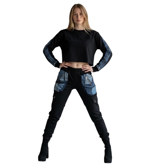 Rock N’ Karma Modern Style Trousers with Matching Top with denim details -Medium - Picture 11 of 11